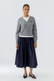 Navy Skirt with Striped Wasitband