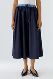 Navy Skirt with Striped Wasitband