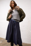 Navy Skirt with Striped Wasitband