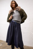 Navy Skirt with Striped Wasitband