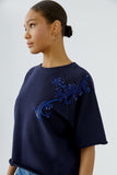 Navy Sweater with Sequin Embellishment