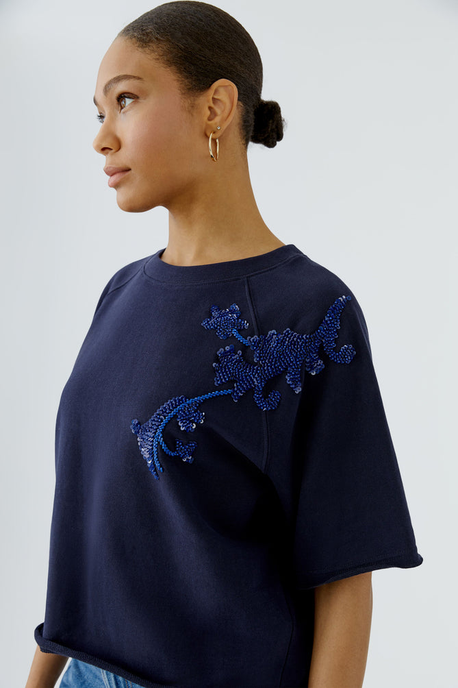 Navy Sweater with Sequin Embellishment