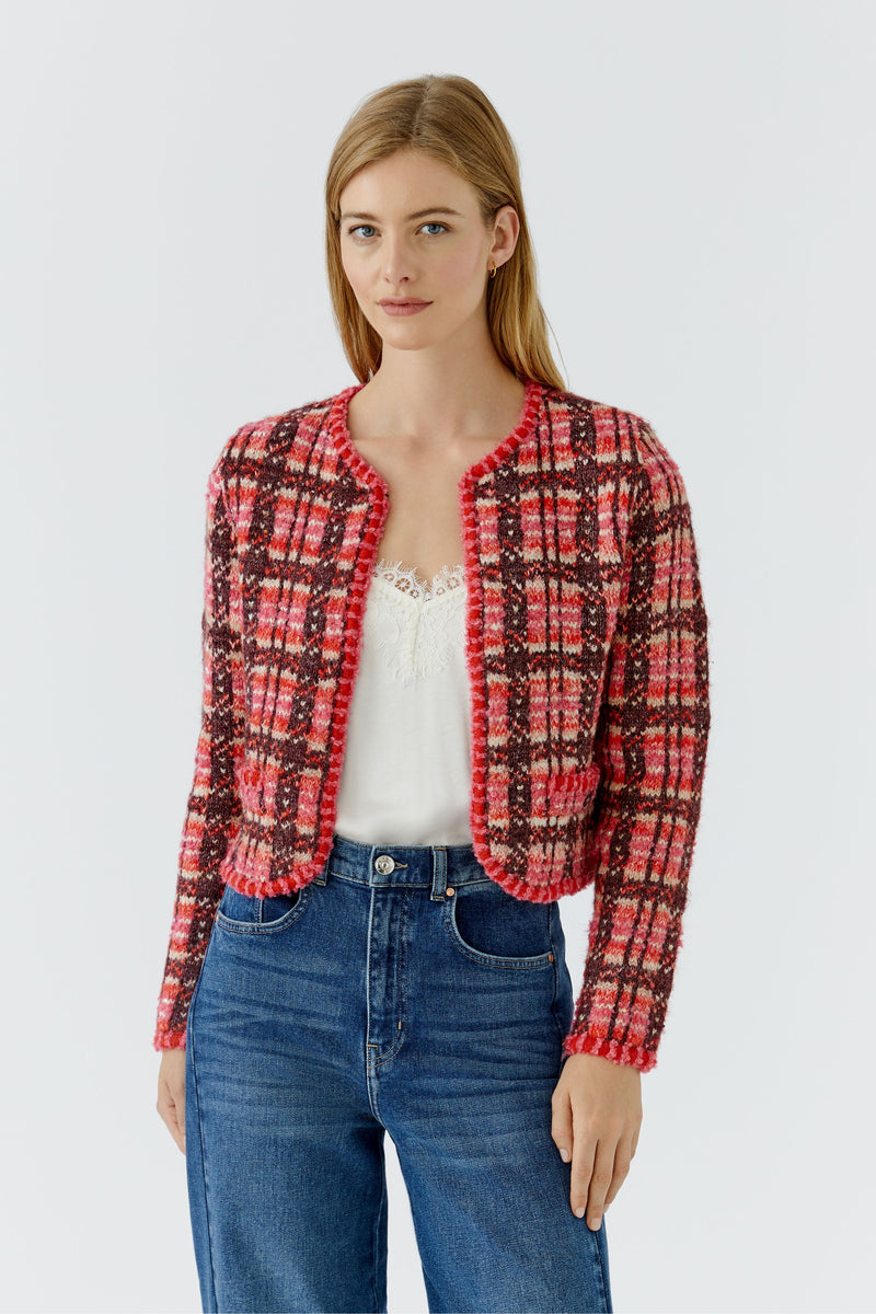 Cardigan in Cream pink burgundy