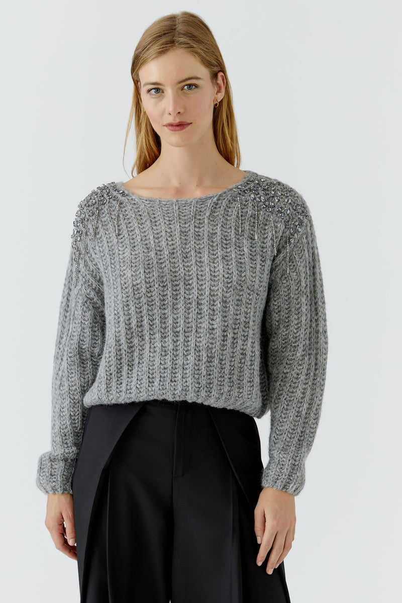 Grey Sweater with Sequin shoulders