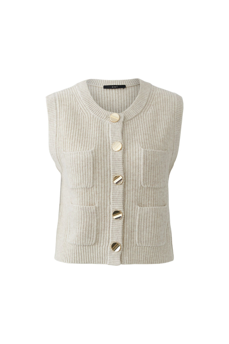 Beige Sleeveless with Gold Buttons