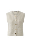 Beige Sleeveless with Gold Buttons