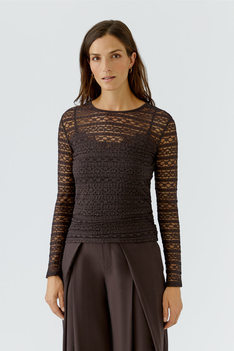 Long sleeve shirt lace  in chocolate torte