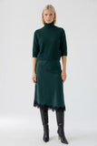 Slipskirt with Asymmetric Hem in Bottle Green