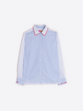 Blue and white striped shirt with heart embroidery