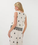Beige linen trouser with black embroidered detail