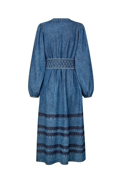 Lightweight denim dress with tone on tone striped detailing