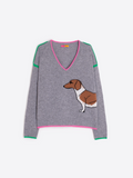 Grey Wool Sweater with Dog