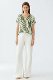 Green and Beige Palm Print top