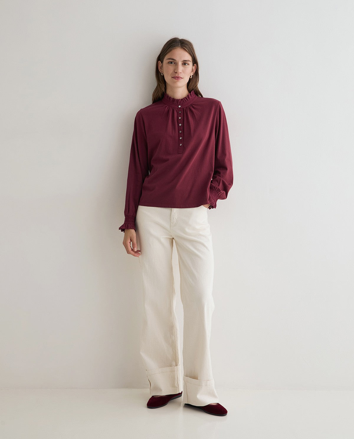 Burgundy Top with Frill At the neck