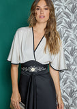 Black and Champagne Dress with Belt