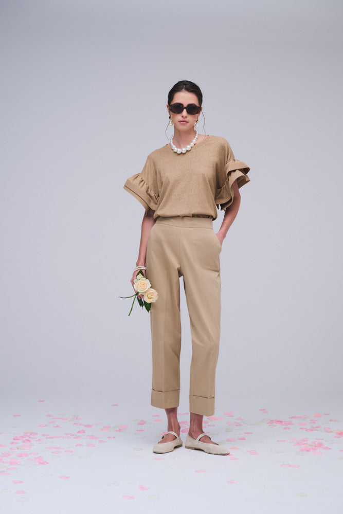 Gold Knit Top with Frill Sleeves
