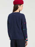 Navy Wool Sweater with Embroidery