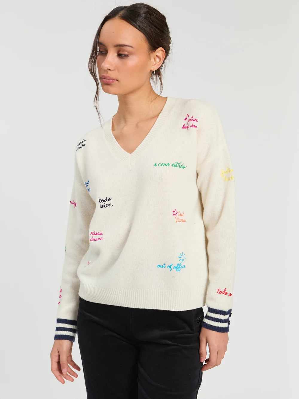Ecru Sweater with Embroidery