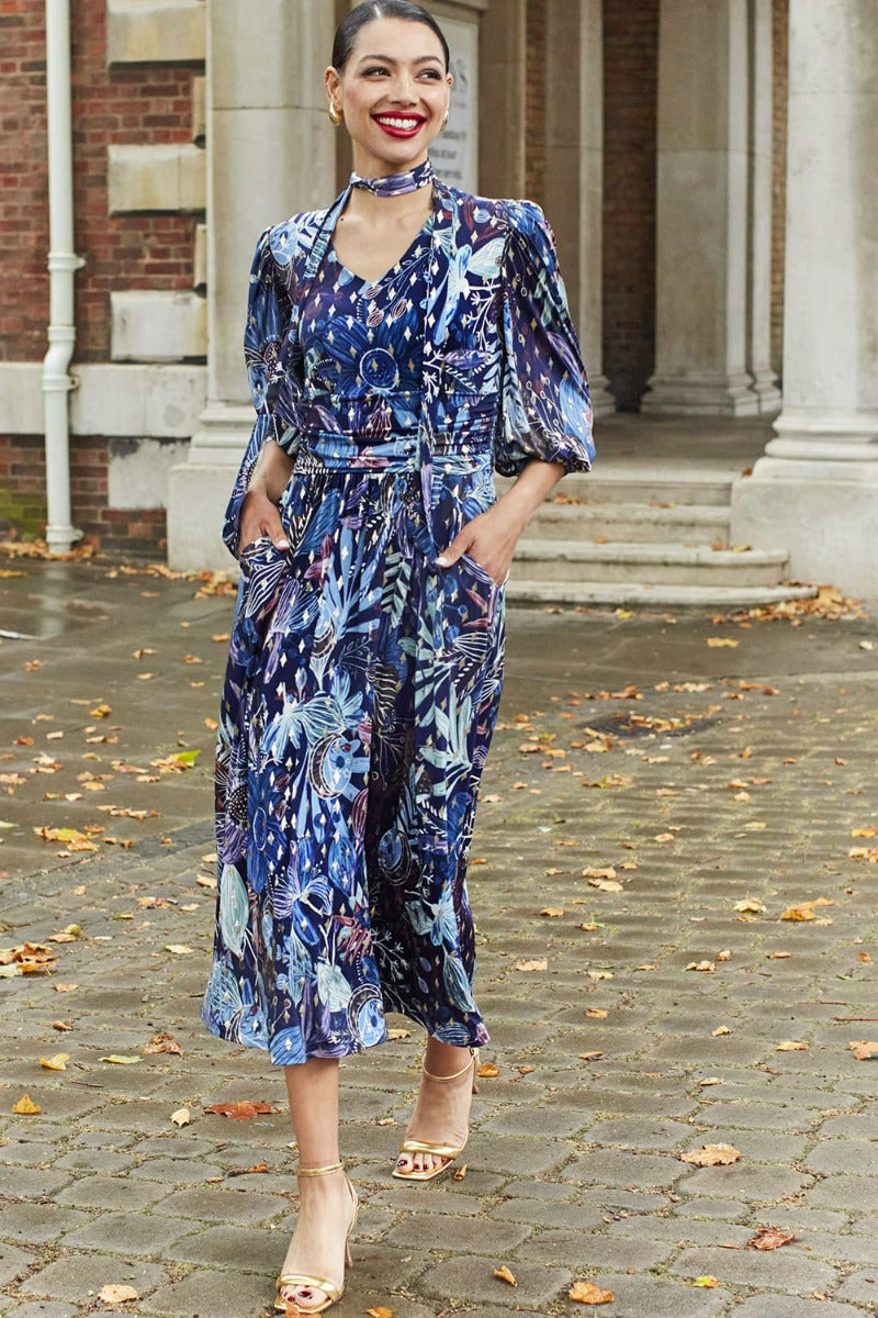 Esme midi in moonlight blue gold