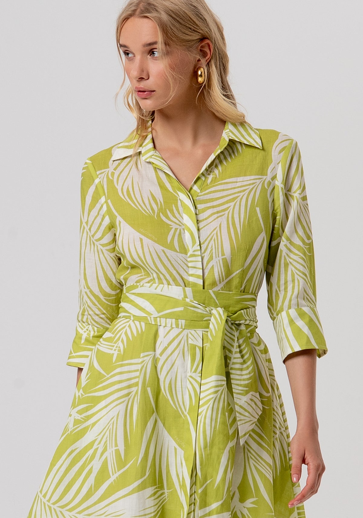 Lime and ivory leaf print dress