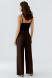 Chocolate ganache coloured fitted trousers in a technical stretch fabric