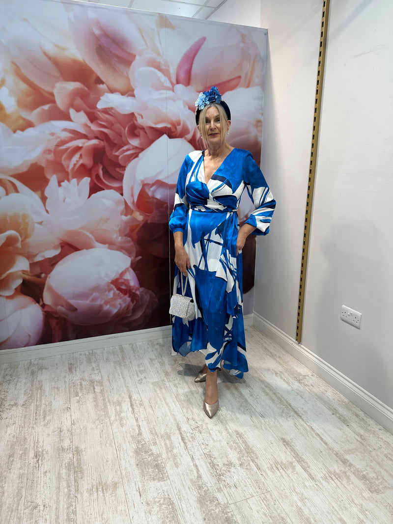 Blue and white printed Midi Dress