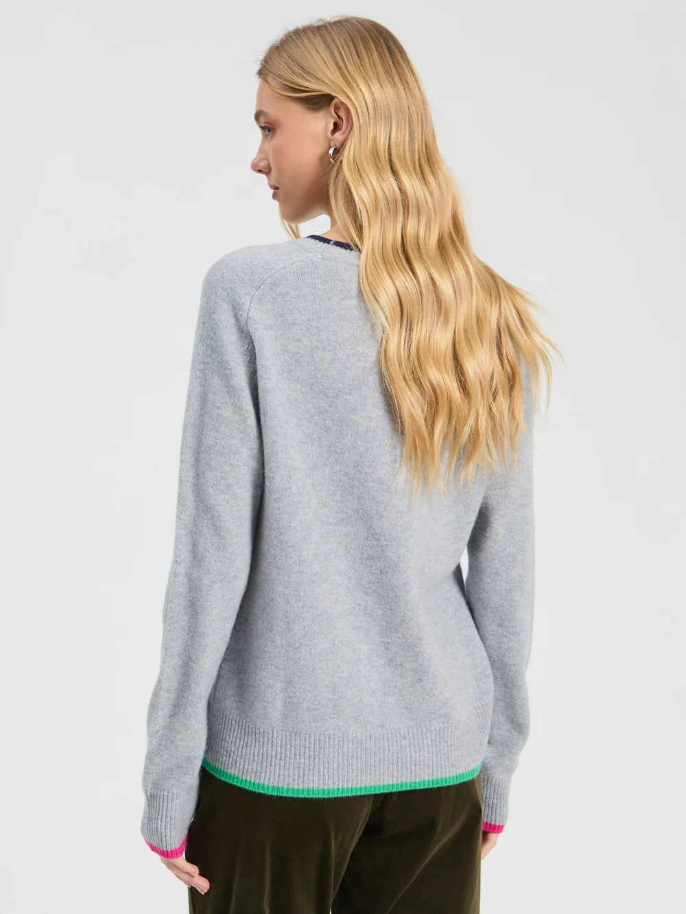 Grey Merino Wool Sweater with Embroidered Dog
