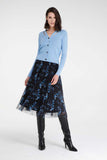 Black tulle skirt with floral pattern in blue