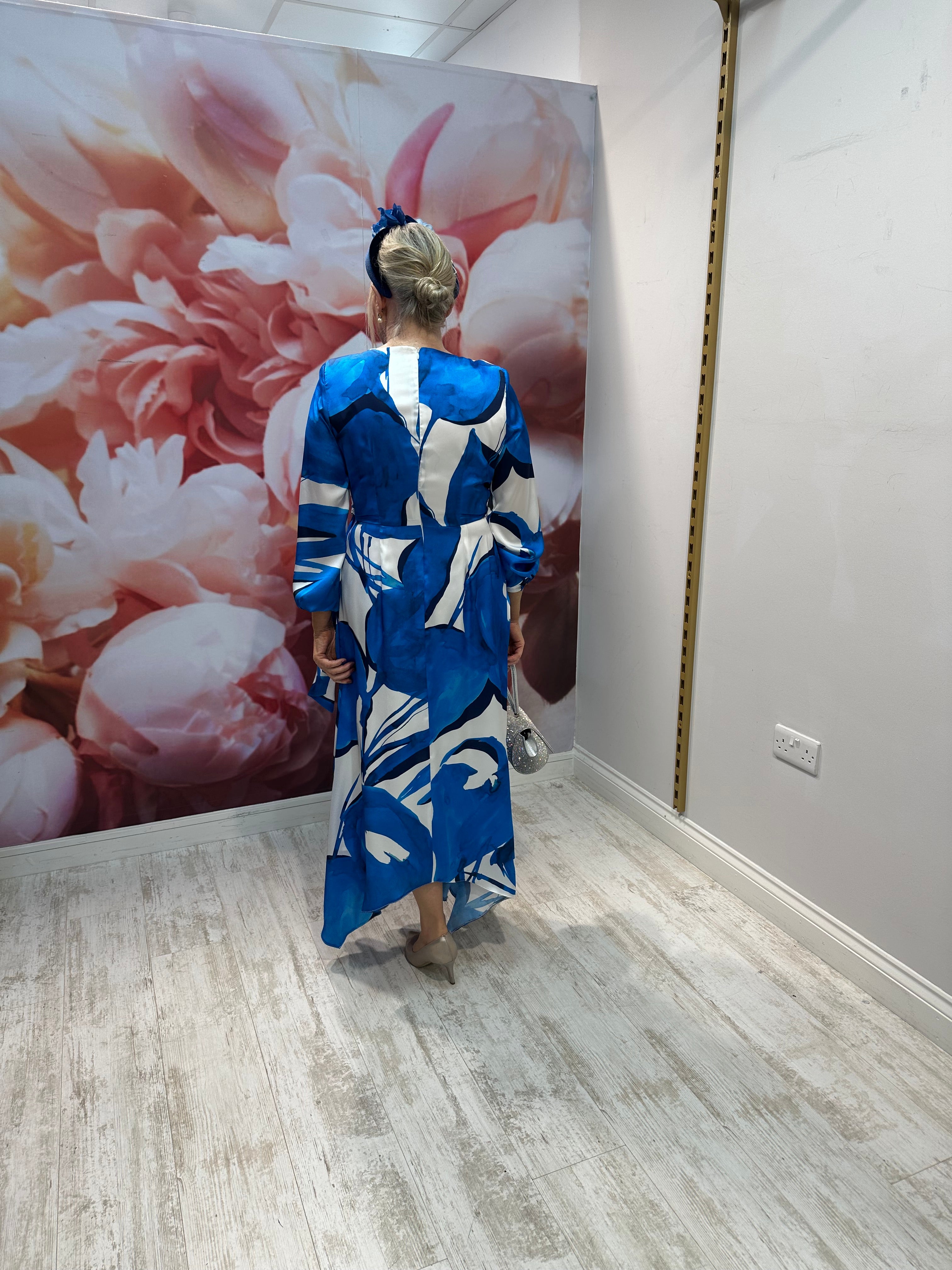 Blue and white printed Midi Dress