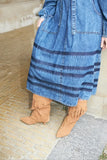 Lightweight denim dress with tone on tone striped detailing