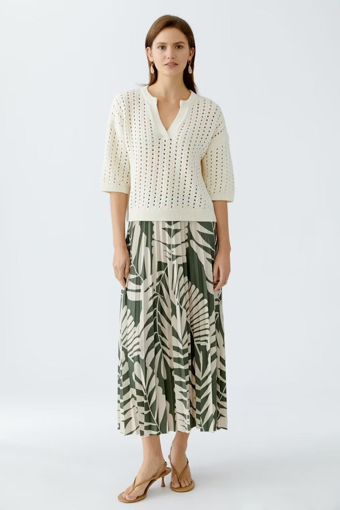 Khaki and ivory palm print skirt