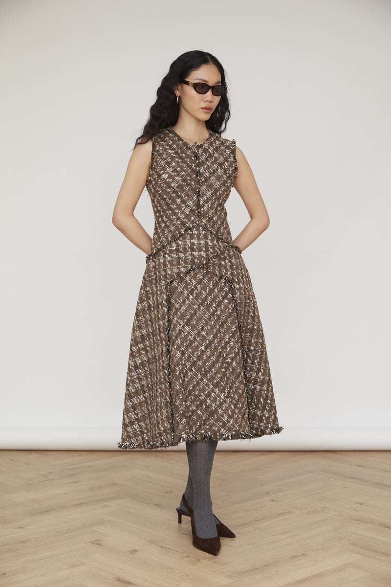 Adelina Check Dress in Brown