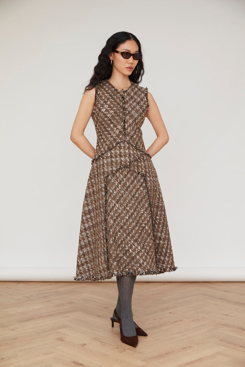 Adelina Check Dress in Brown