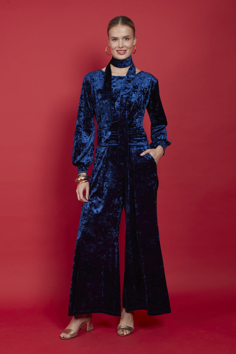 Anna Navy Velvet Jumpsuit