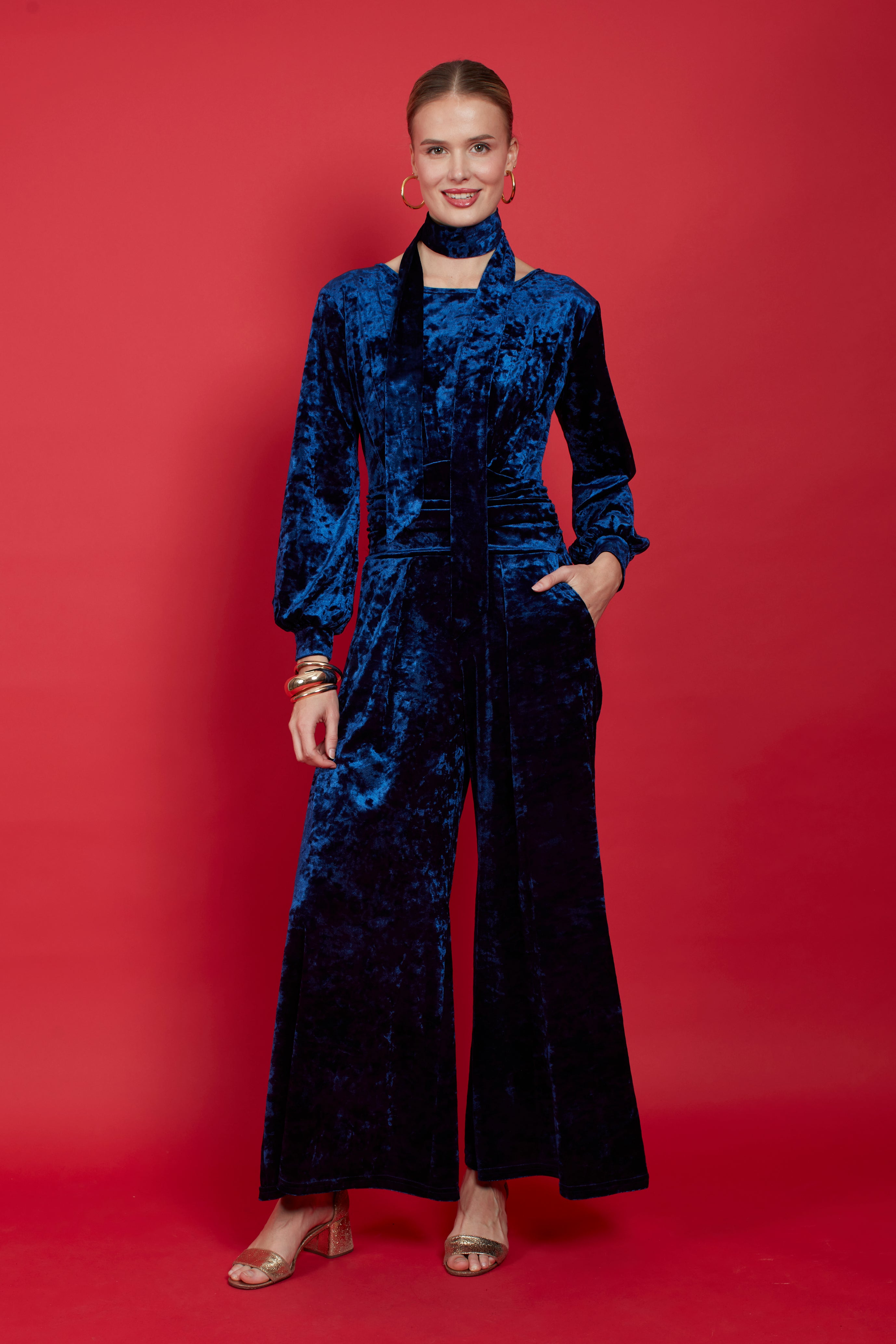 Anna Navy Velvet Jumpsuit