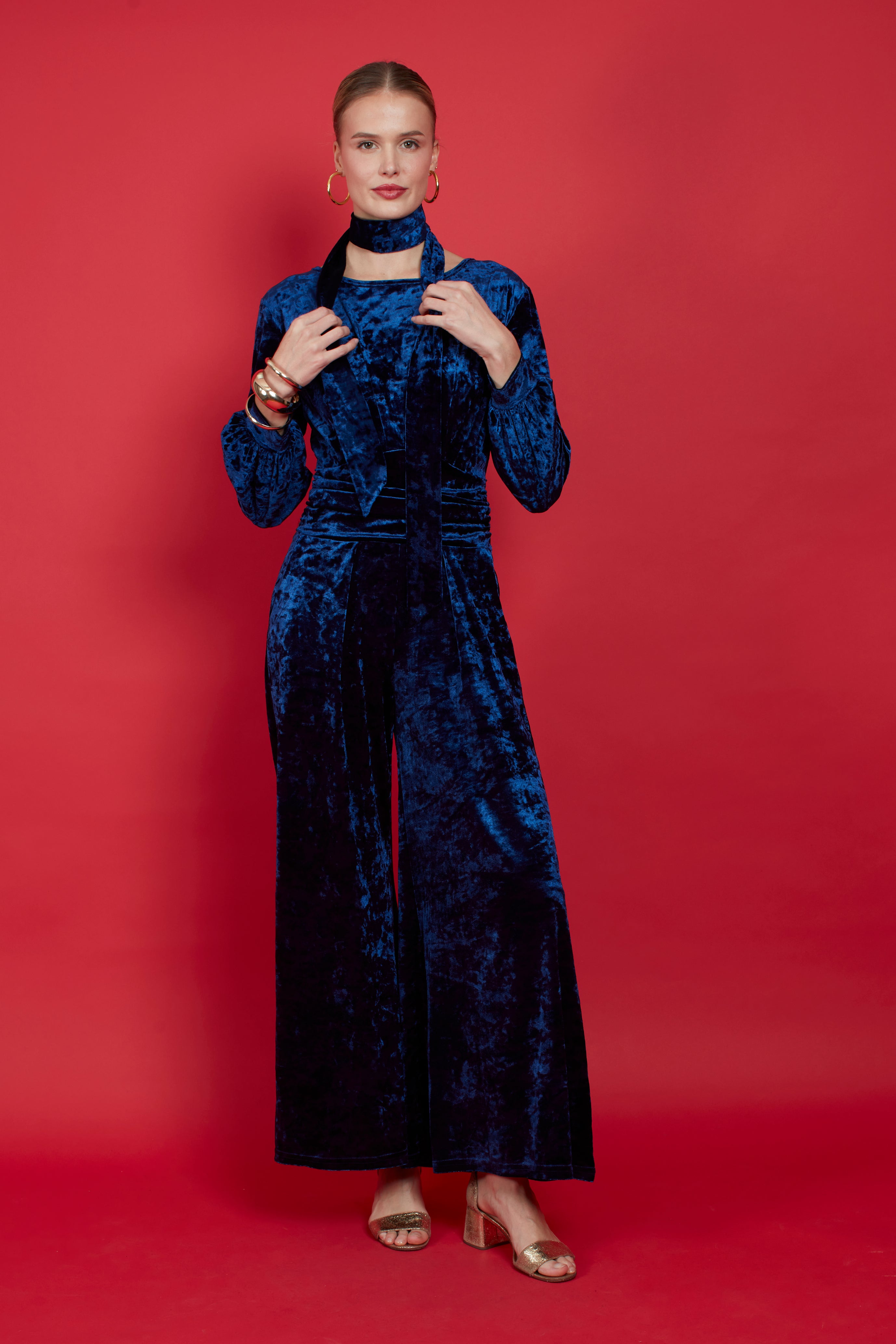 Anna Navy Velvet Jumpsuit