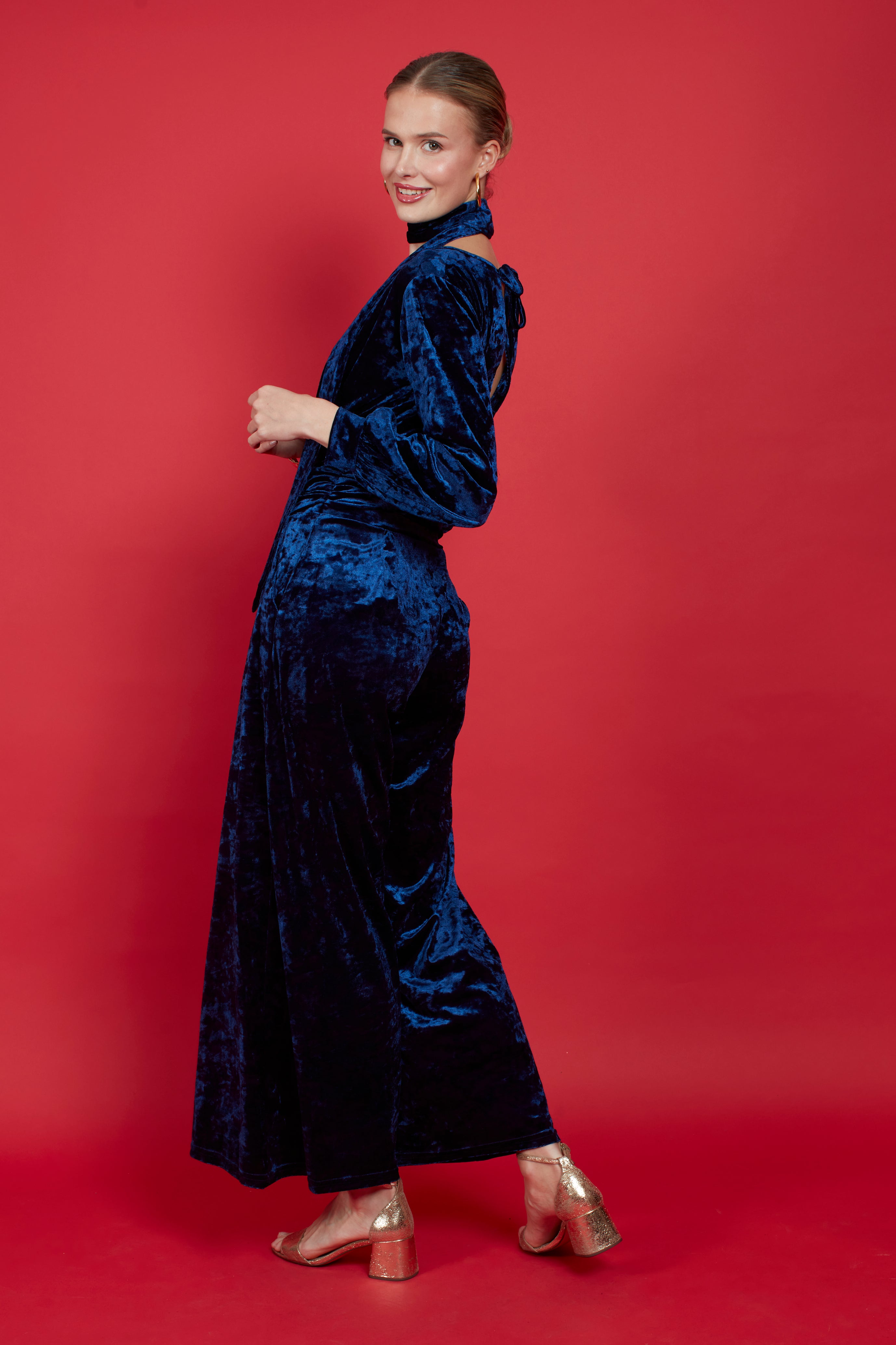 Anna Navy Velvet Jumpsuit