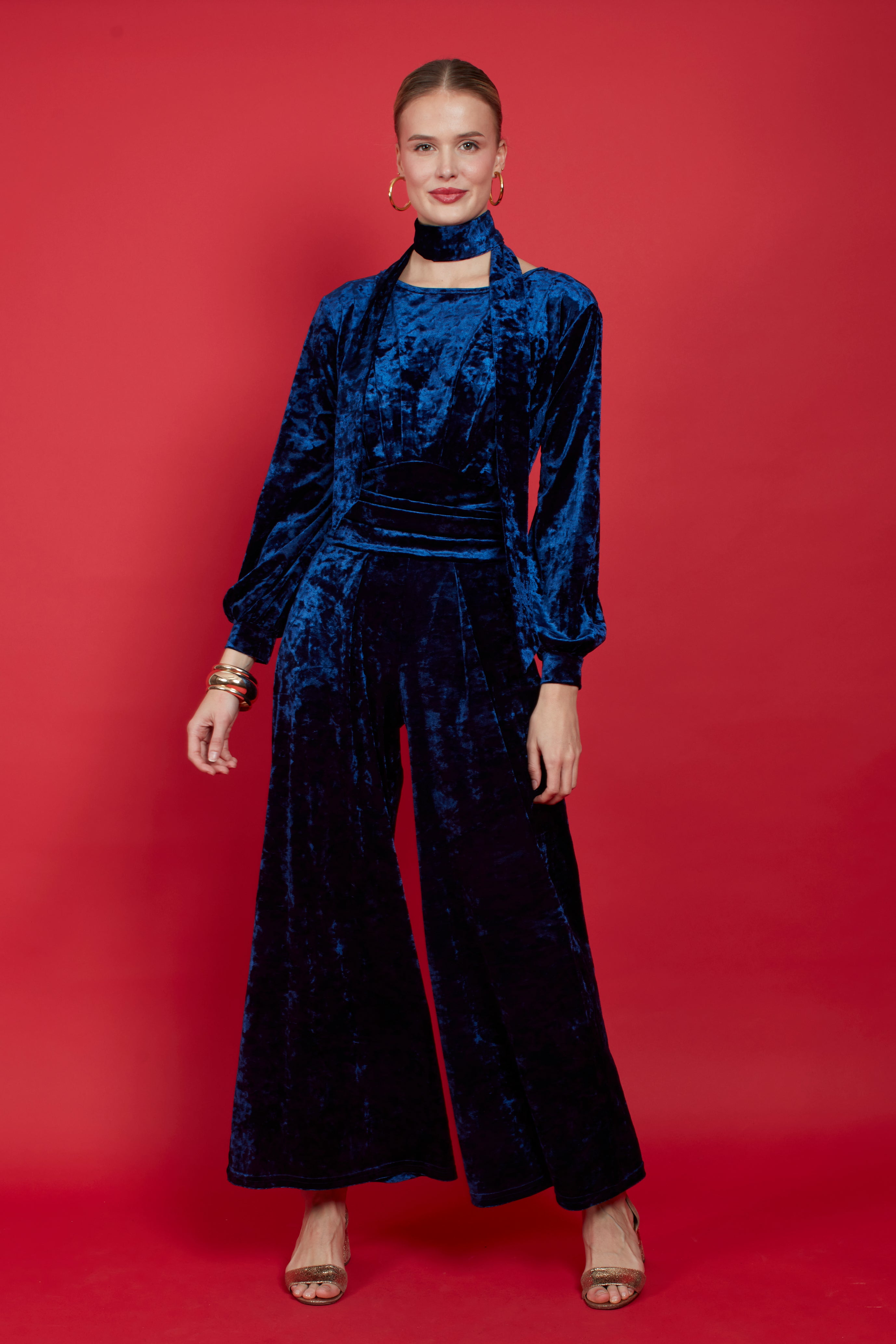 Anna Navy Velvet Jumpsuit