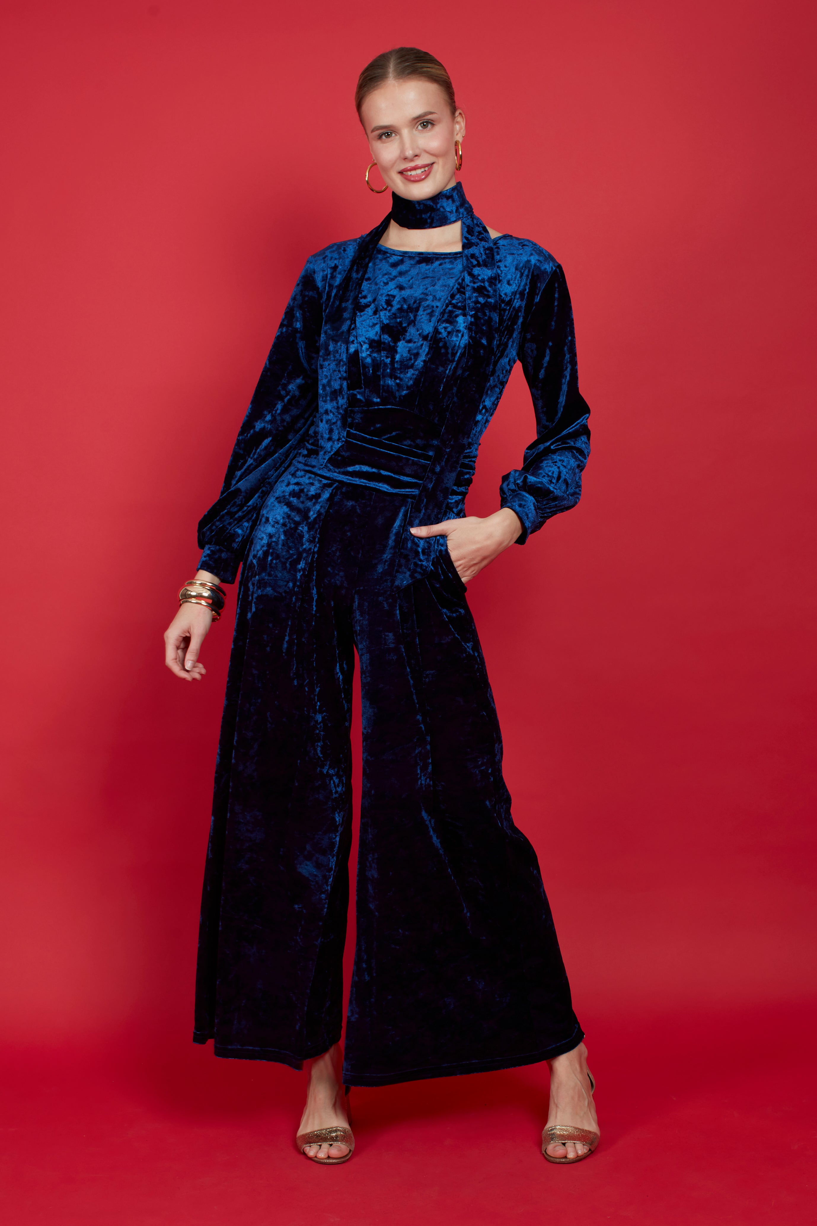 Anna Navy Velvet Jumpsuit