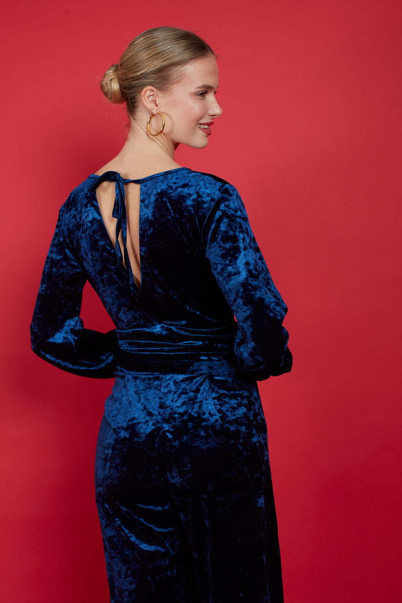 Anna Navy Velvet Jumpsuit