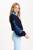 Elaborate blouse in dark blue with decorative collar
