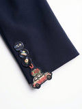 Plain navy classic fit blazer with patterned buttons