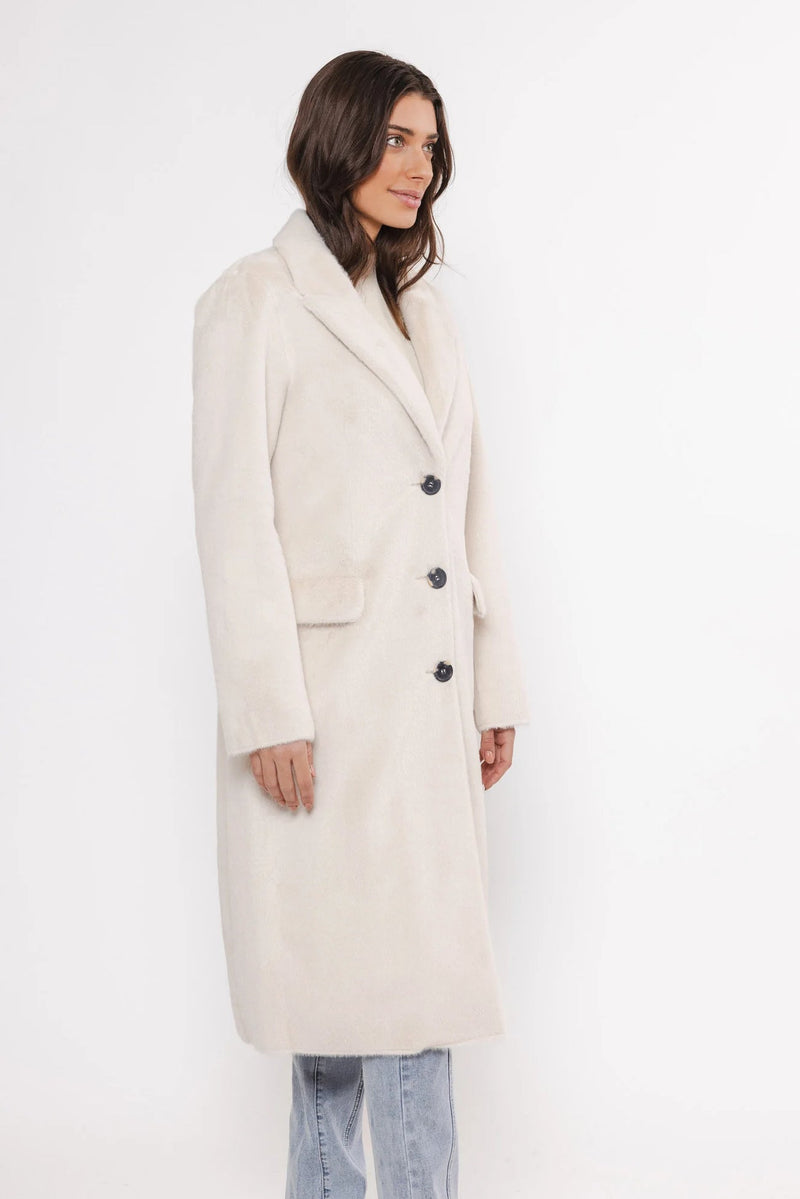 Cream fun fur single breasted coat