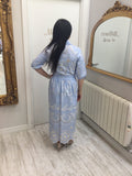 Blue Cotton Dress with Ivory Trimmed Broderie Anglais