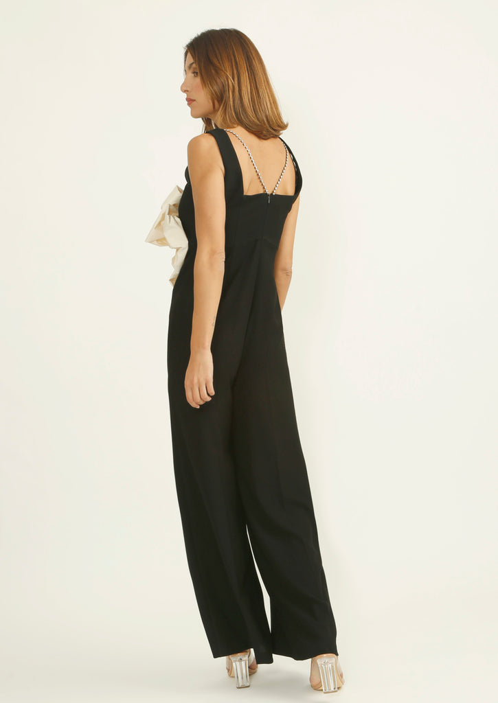 Black Jumpsuit with Ivory Flower