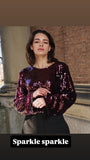 Long sleeve sequin top in maroon