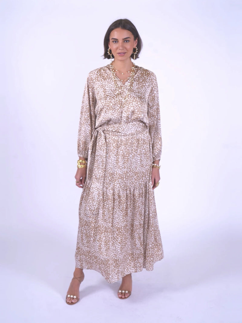 “Monaco” dress in snow leopard pattern