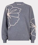 Grey Melange Sweater with Cremam Floral Piping