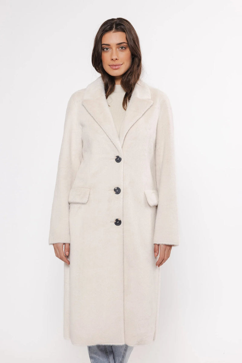 Cream fun fur single breasted coat