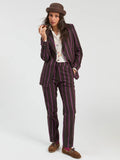 Brown striped wool jacket with stripes in fuschia and blue.